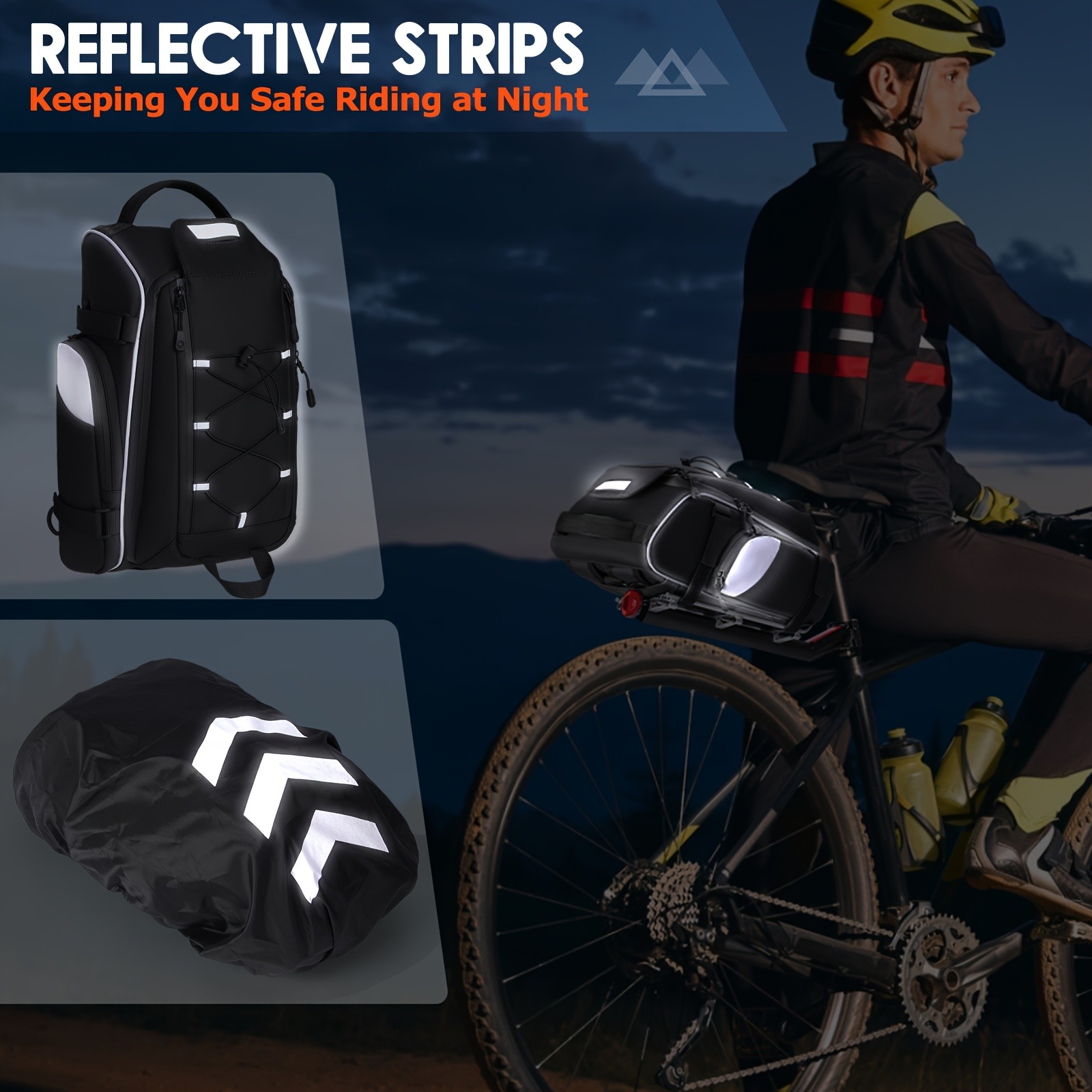 NUBILY 3-in-1 Bicycle Rear Rack Bag  15L Durable Oxford Storage with Rain Cover & Reflective Safety