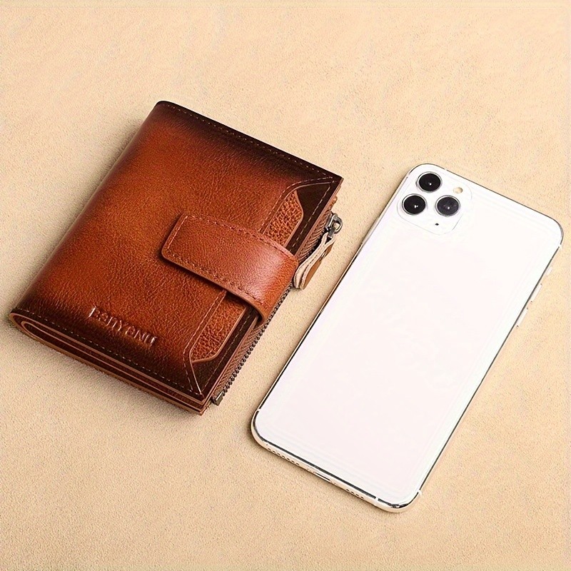 BANYANU Mens Genuine Leather Wallet  Slim Vertical RFID-Blocking Wallet with Zipper Closure & Multi-Card Storage