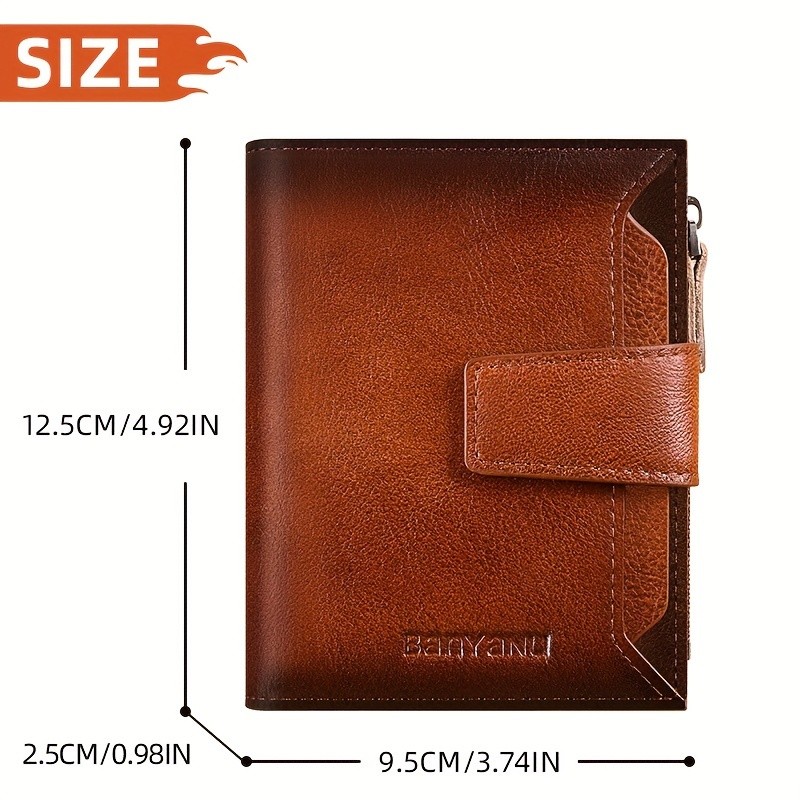 BANYANU Mens Genuine Leather Wallet  Slim Vertical RFID-Blocking Wallet with Zipper Closure & Multi-Card Storage