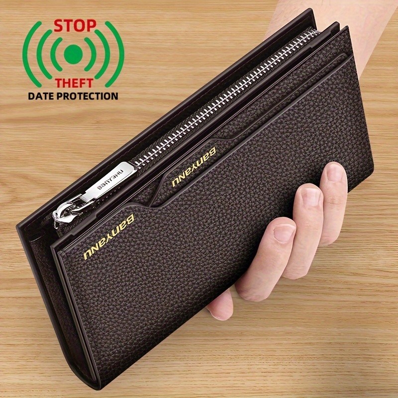 BANYANU Mens Genuine Leather Wallet  Large-Capacity Cowhide Clutch with Multi-Card Holder & Drivers License Slot