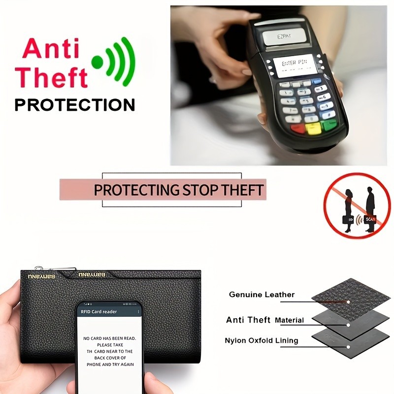 BANYANU Mens Genuine Leather Wallet  Large-Capacity Cowhide Clutch with Multi-Card Holder & Drivers License Slot