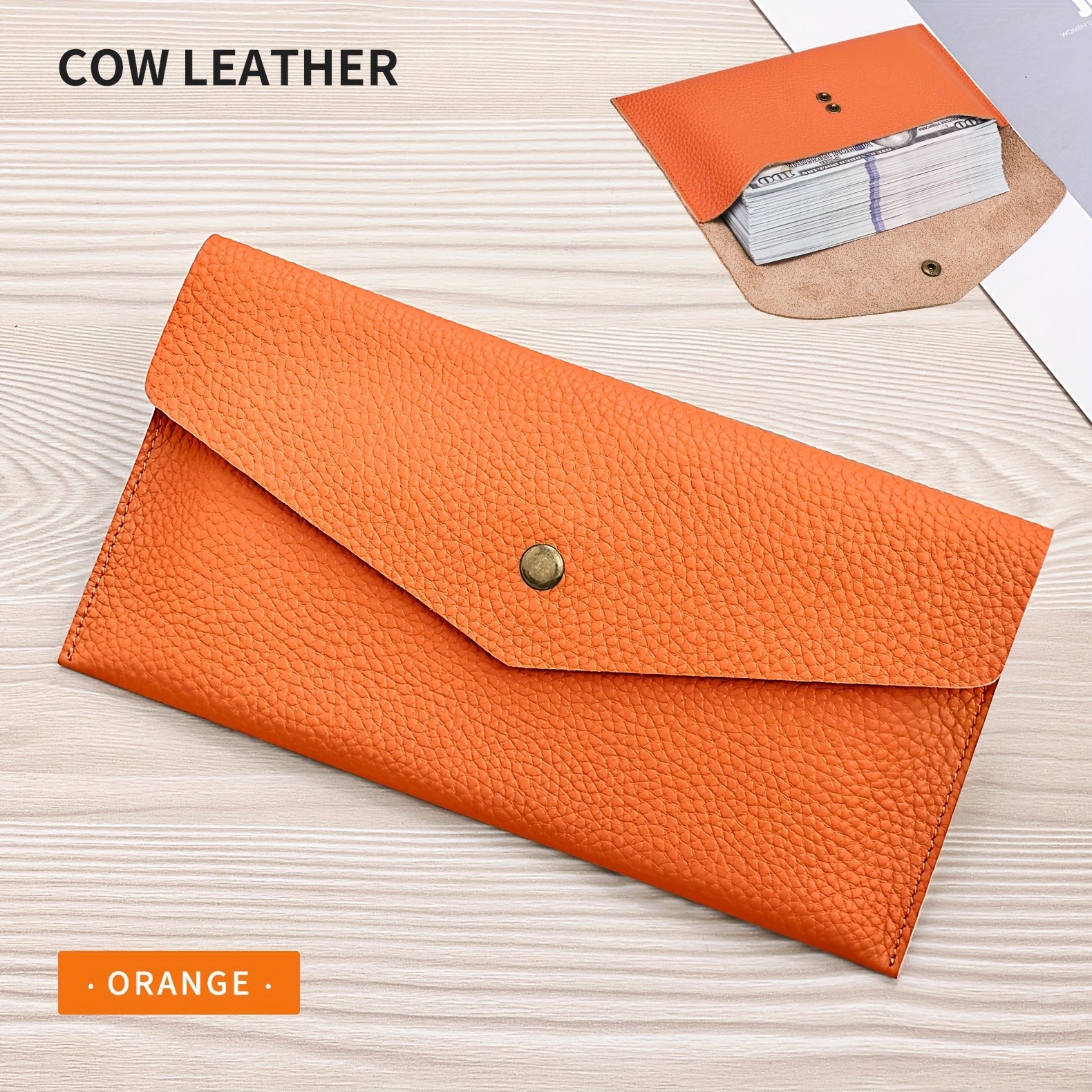 BANYANU Womens Luxury Genuine Leather Wallet  Large-Capacity Envelope Purse with Rivet Details