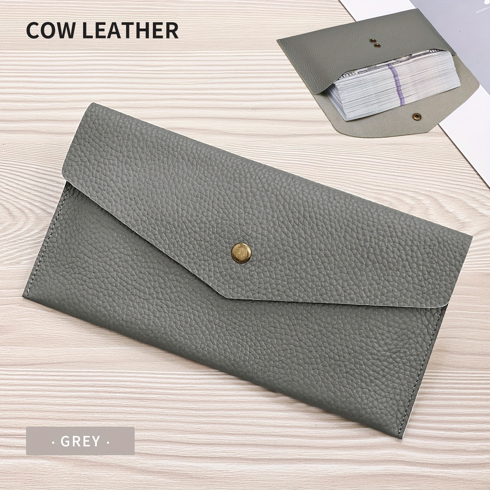 BANYANU Womens Luxury Genuine Leather Wallet  Large-Capacity Envelope Purse with Rivet Details