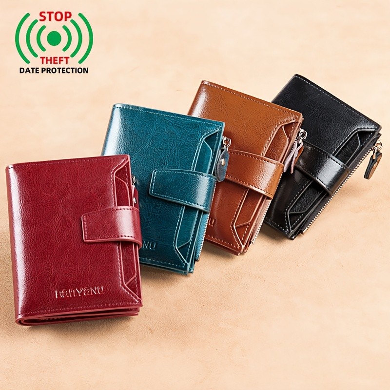 BANYANU Vintage Womens Compact Wallet  Slim RFID-Blocking Foldable Organizer with Multiple Card Slots