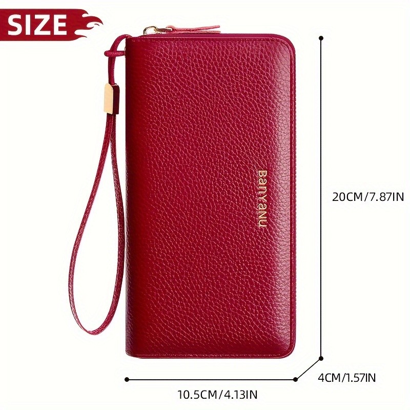 BANYANU Womens Elegant Genuine Leather Wallet with Wristlet  Large Capacity RFID-Blocking Double-Zip Clutch (Guangzhou Edition)