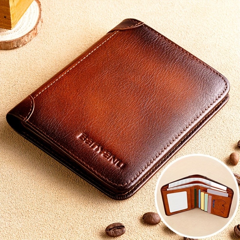 BANYANU Vintage Leather Bifold Wallet  Slim Head-Layer Leather Wallet with Large Capacity & Timeless Style