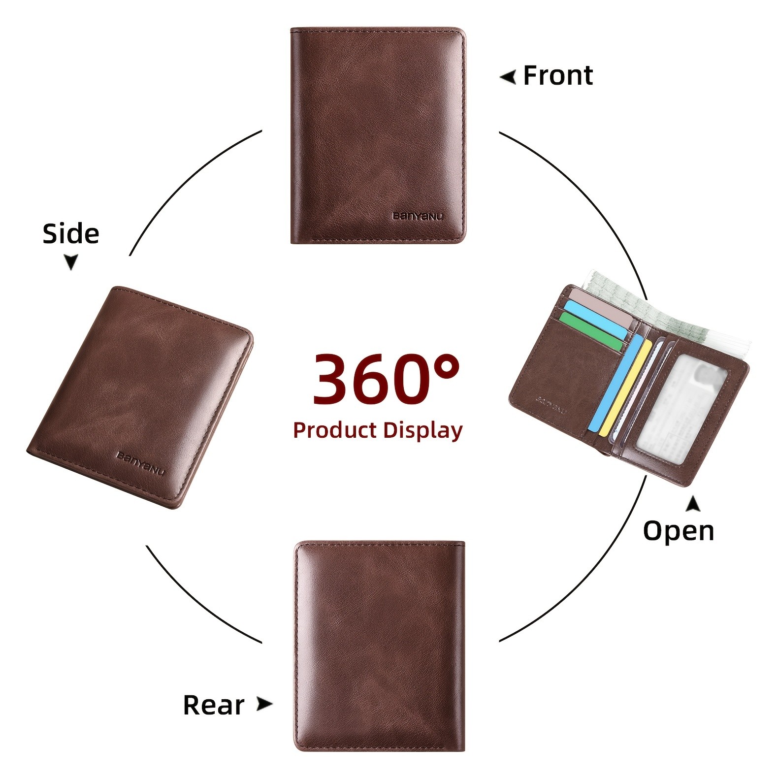 BANYANU Vintage Genuine Leather Mens Wallet  Slim Top-Layer Cowhide with Multi-Card Holder & Secure Snap Closure