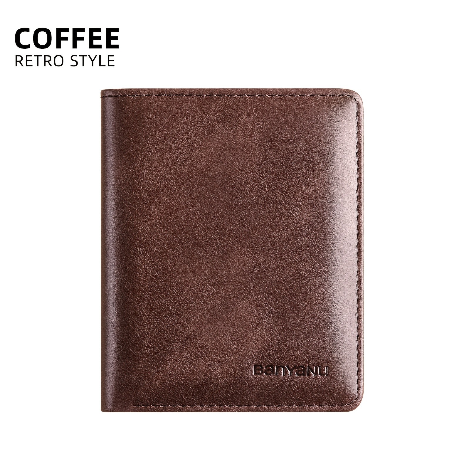BANYANU Vintage Genuine Leather Mens Wallet  Slim Top-Layer Cowhide with Multi-Card Holder & Secure Snap Closure