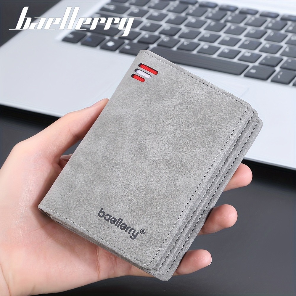 BAELLERRY Mens Business Retro Short Wallet  PU Leather Multi-Card Wallet with Buckle & Zipper Bank Card Holder