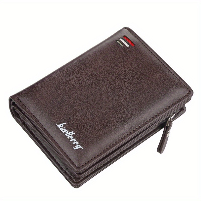 BAELLERRY Mens Business Retro Short Wallet  PU Leather Multi-Card Wallet with Buckle & Zipper Bank Card Holder
