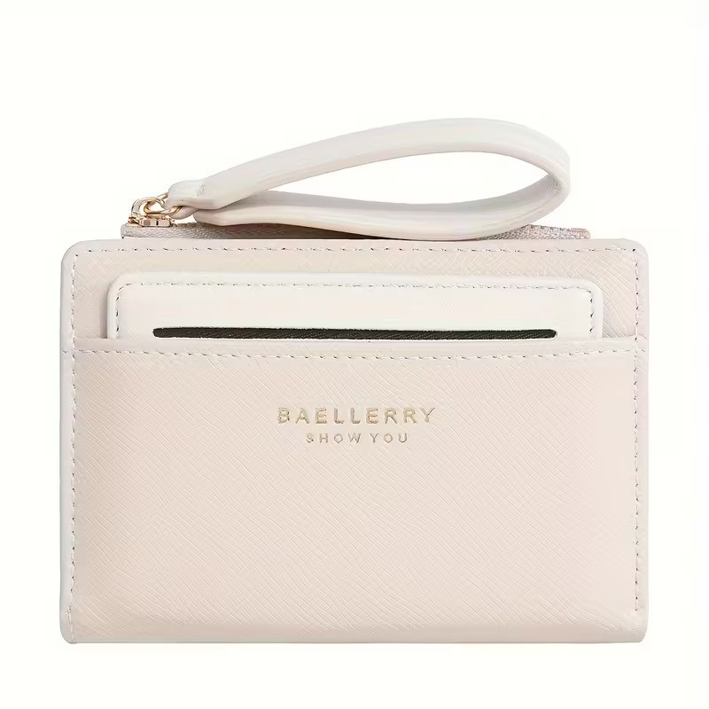 BAELLERRY Womens Simple Small Wallet  Solid-Color Short Bi-Fold Wallet with Credit Card Slots & Zipper Coin Purse