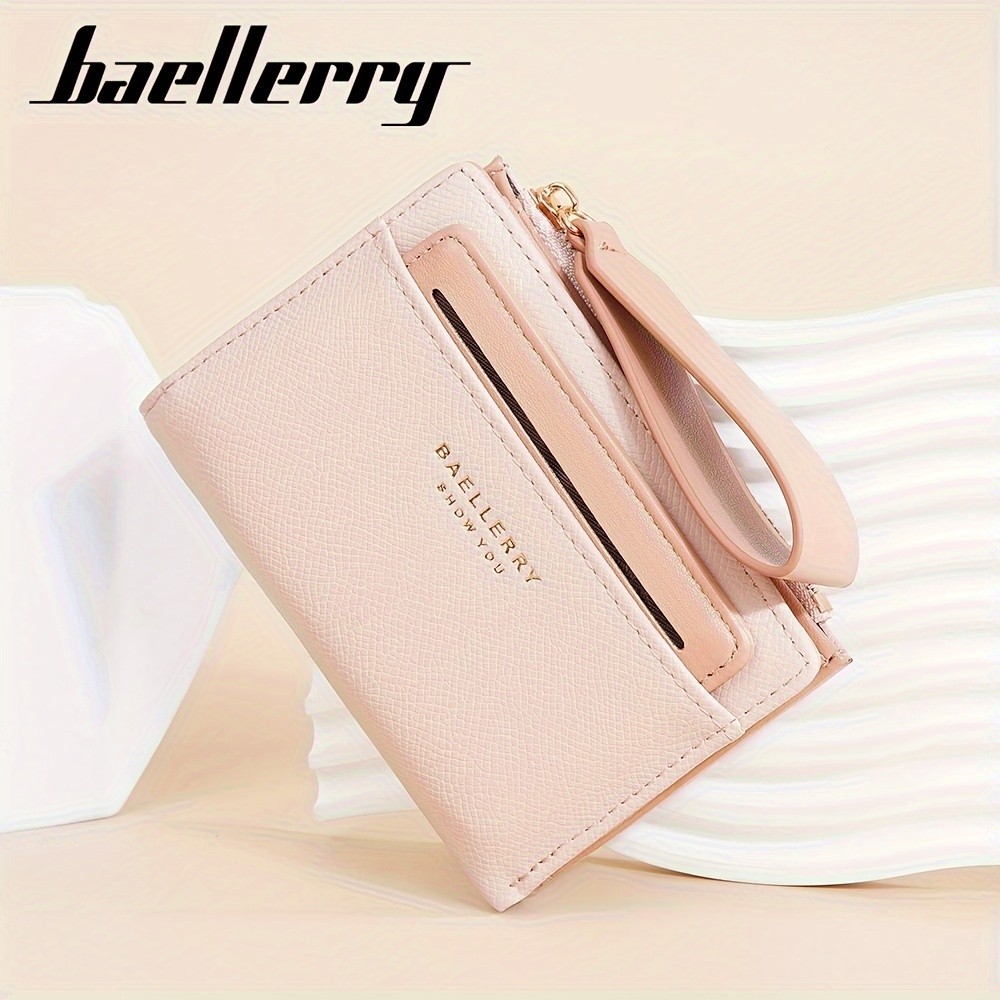 BAELLERRY Womens Simple Small Wallet  Solid-Color Short Bi-Fold Wallet with Credit Card Slots & Zipper Coin Purse