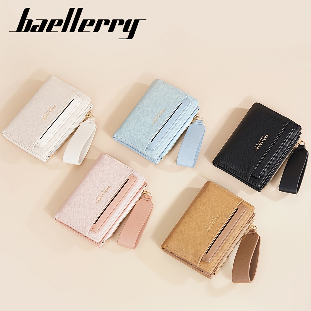 BAELLERRY Womens Simple Small Wallet  Solid-Color Short Bi-Fold Wallet with Credit Card Slots & Zipper Coin Purse