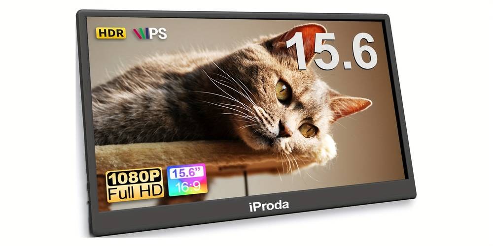 IPRODA 15.6" Portable Monitor  Full HD IPS Display for Gaming, Travel & Productivity