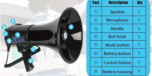 BS 50W Portable USB Loudspeaker & Megaphone  Powerful Sound, Detachable Mic & Recording Playback for Any Event