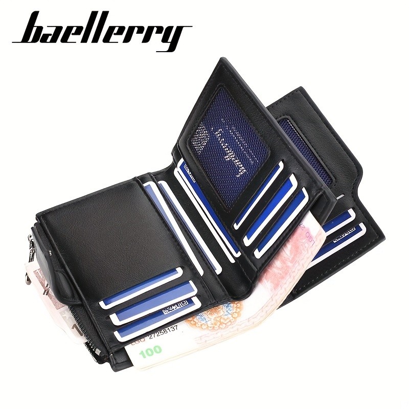 BAELLERRY Minimalist Solid-Color Short Wallet  Unisex Casual Coin Purse & Multifunctional Credit Card Holder