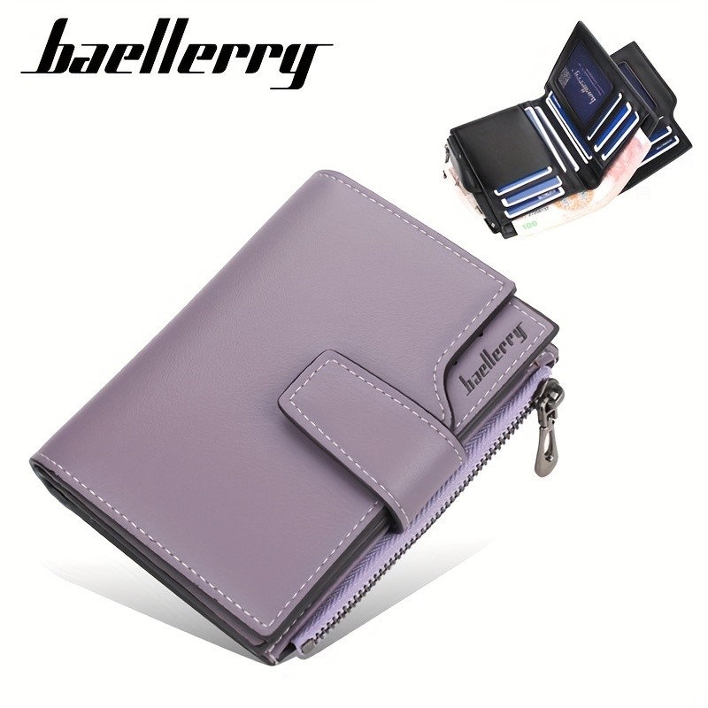 BAELLERRY Minimalist Solid-Color Short Wallet  Unisex Casual Coin Purse & Multifunctional Credit Card Holder