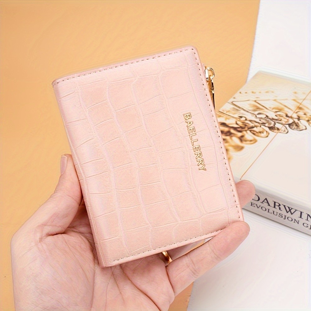 BAELLERRY Womens Compact Wallet  Short Embossed Stone-Pattern Wallet with Snap Closure, Zipper Coin Pocket & Credit Card Slots