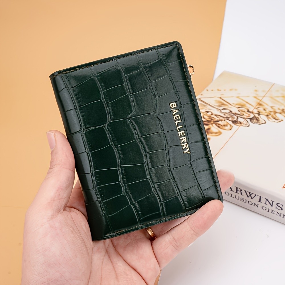 BAELLERRY Womens Compact Wallet  Short Embossed Stone-Pattern Wallet with Snap Closure, Zipper Coin Pocket & Credit Card Slots