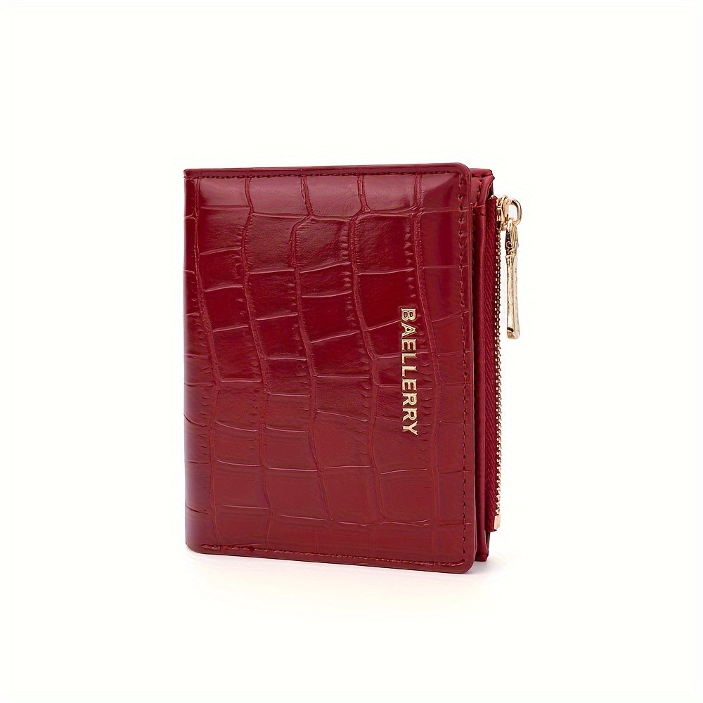 BAELLERRY Womens Compact Wallet  Short Embossed Stone-Pattern Wallet with Snap Closure, Zipper Coin Pocket & Credit Card Slots