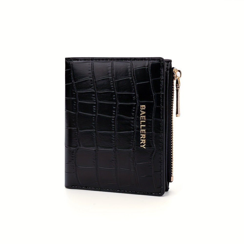 BAELLERRY Womens Compact Wallet  Short Embossed Stone-Pattern Wallet with Snap Closure, Zipper Coin Pocket & Credit Card Slots
