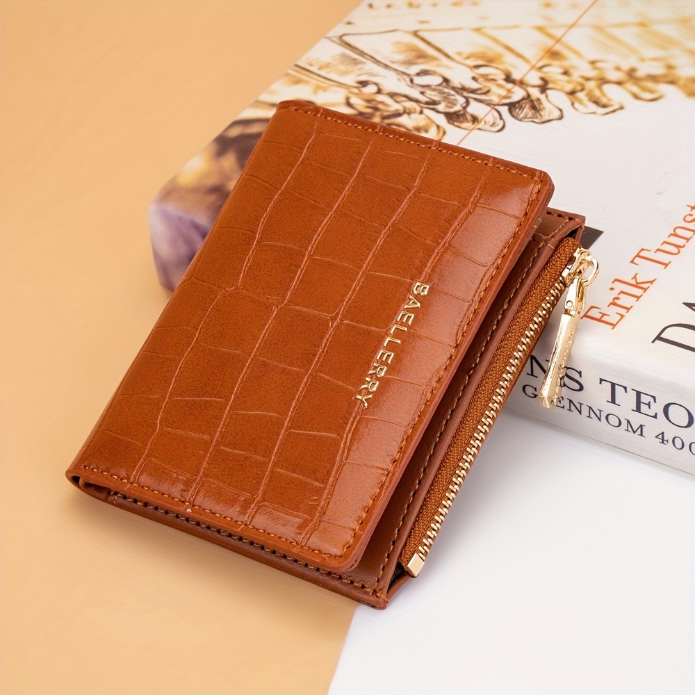 BAELLERRY Womens Compact Wallet  Short Embossed Stone-Pattern Wallet with Snap Closure, Zipper Coin Pocket & Credit Card Slots