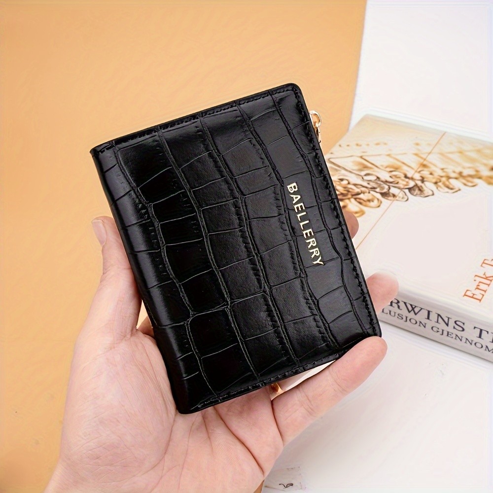 BAELLERRY Womens Compact Wallet  Short Embossed Stone-Pattern Wallet with Snap Closure, Zipper Coin Pocket & Credit Card Slots