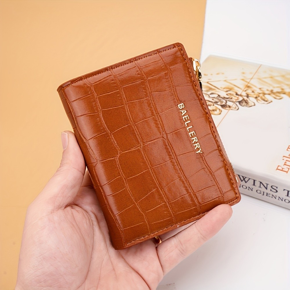 BAELLERRY Womens Compact Wallet  Short Embossed Stone-Pattern Wallet with Snap Closure, Zipper Coin Pocket & Credit Card Slots