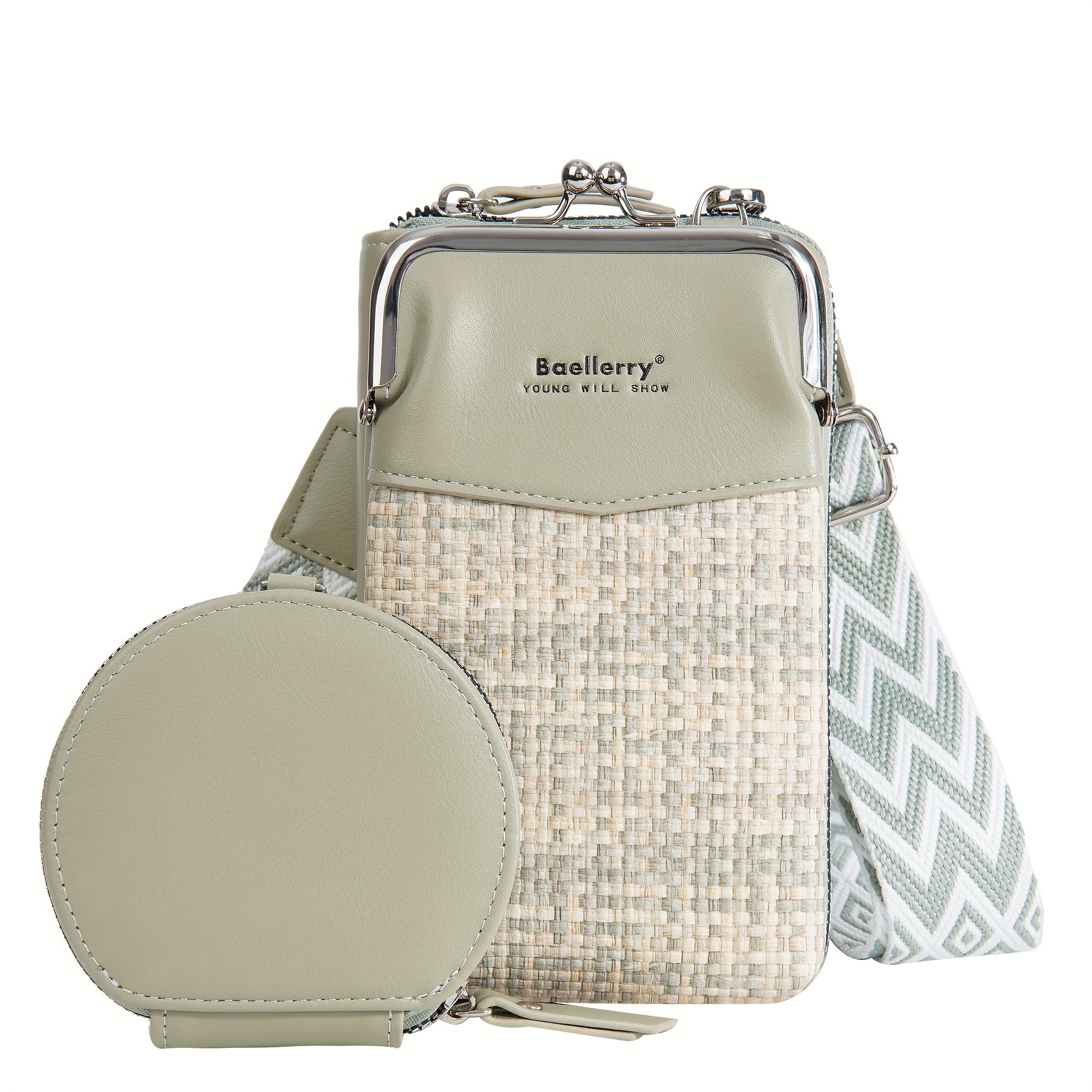 BAELLERRY Womens Mini Crossbody Bag  Stylish Synthetic Shoulder Bag with Vibrant Yellow & Orange Zigzag Strap