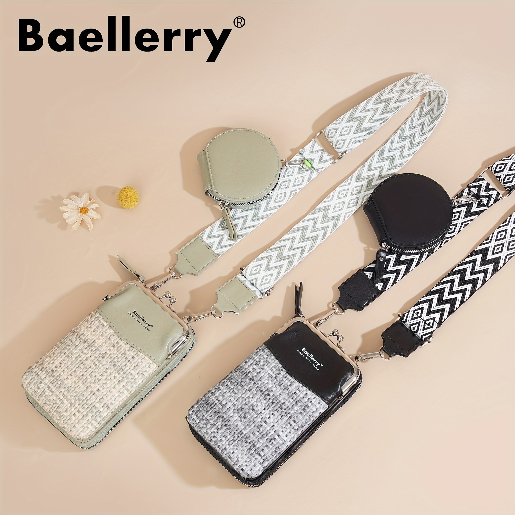 BAELLERRY Womens Mini Crossbody Bag  Stylish Synthetic Shoulder Bag with Vibrant Yellow & Orange Zigzag Strap