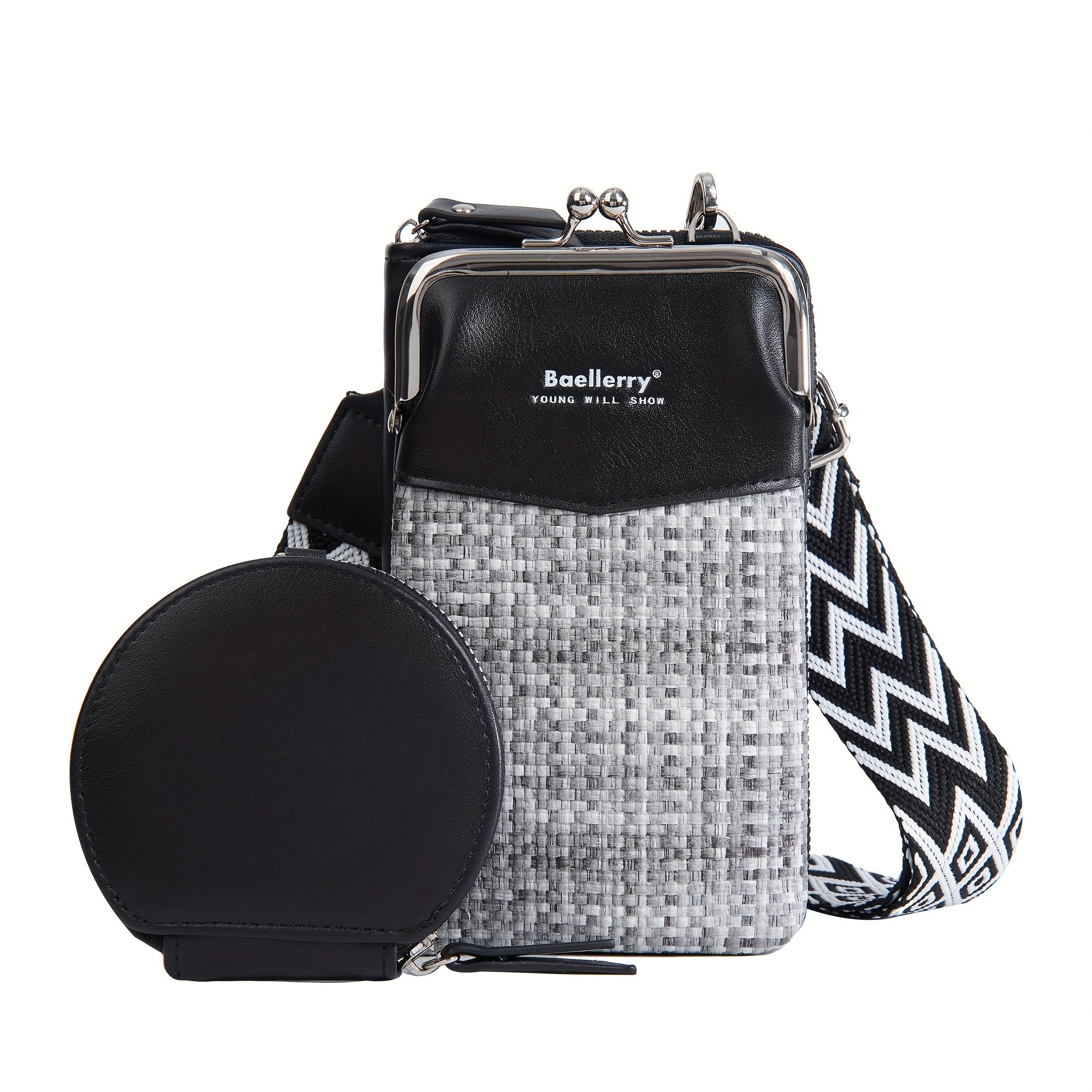 BAELLERRY Womens Mini Crossbody Bag  Stylish Synthetic Shoulder Bag with Vibrant Yellow & Orange Zigzag Strap