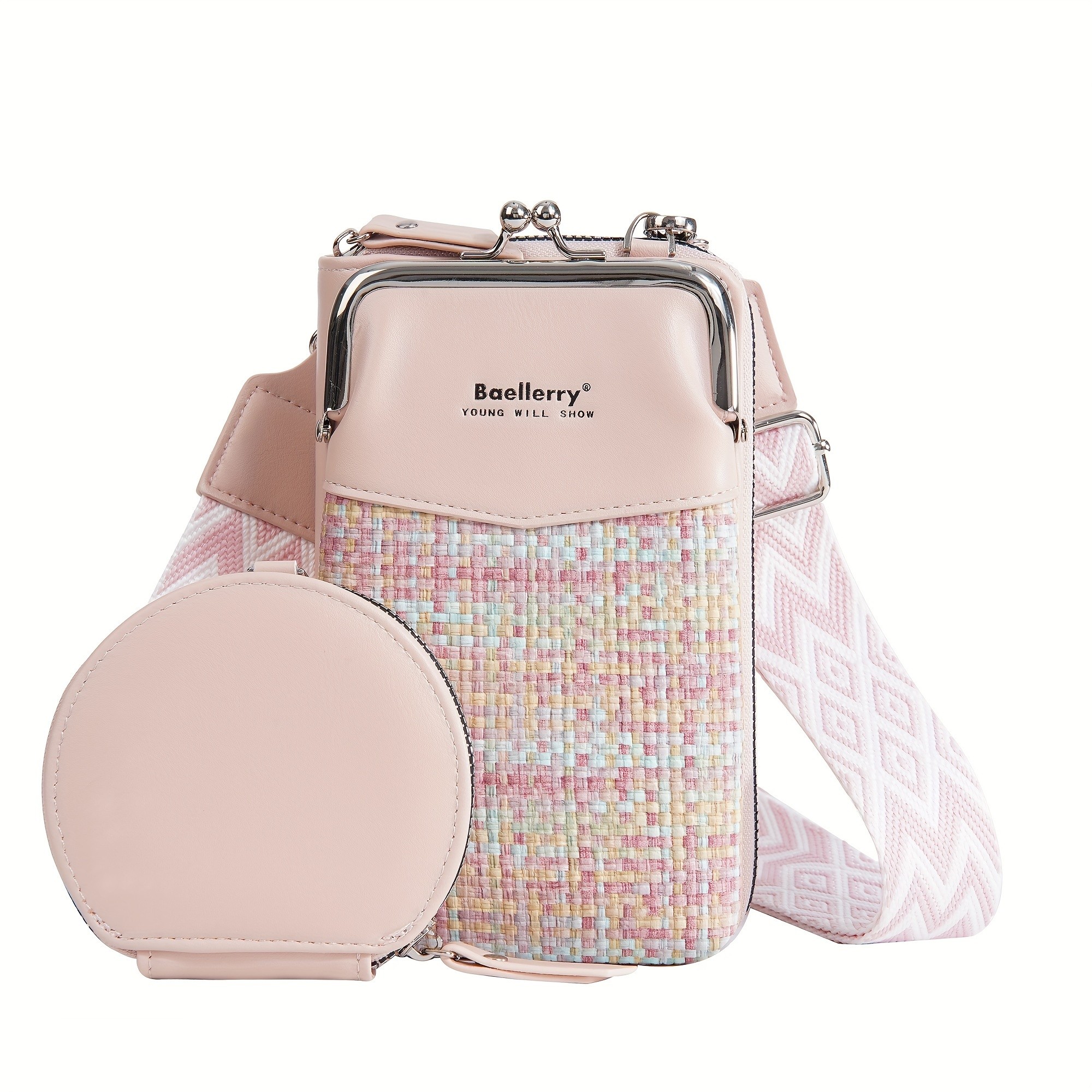 BAELLERRY Womens Mini Crossbody Bag  Stylish Synthetic Shoulder Bag with Vibrant Yellow & Orange Zigzag Strap