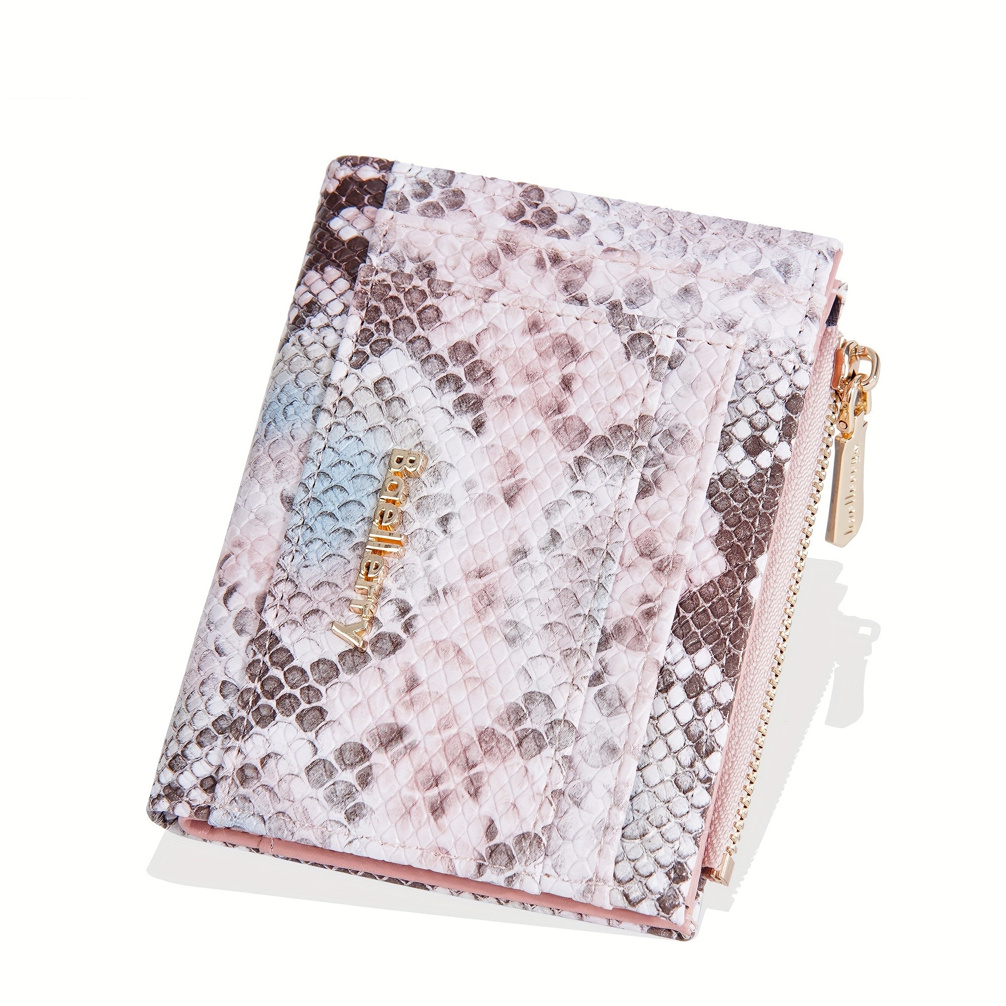BAELLERRY Mini Womens Wallet  Snake Pattern Short Wallet with Multi-Card Slots, Press Buckle, Money Clip & Zipper Coin Purse