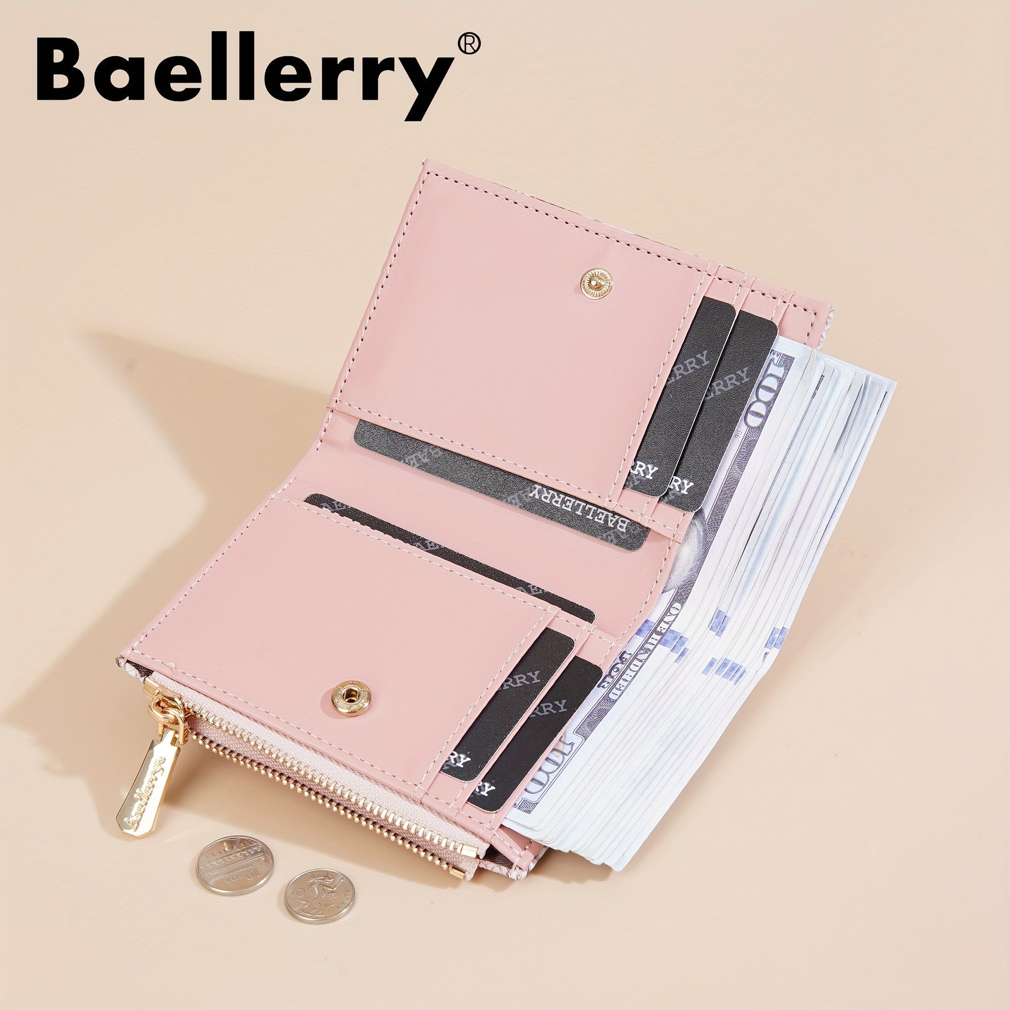 BAELLERRY Mini Womens Wallet  Snake Pattern Short Wallet with Multi-Card Slots, Press Buckle, Money Clip & Zipper Coin Purse