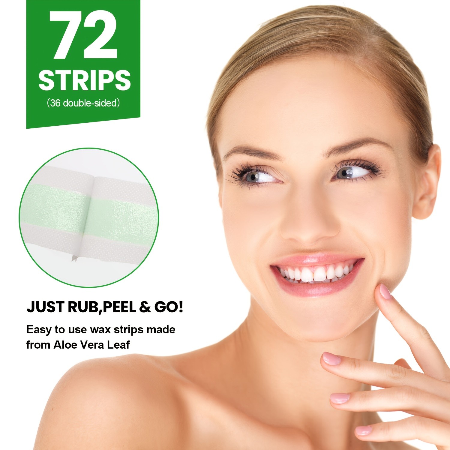 SUMAX 72pcs Aloe Vera Facial Wax Strips  Quick, Moisturizing & Easy Hair Removal for Face & Body