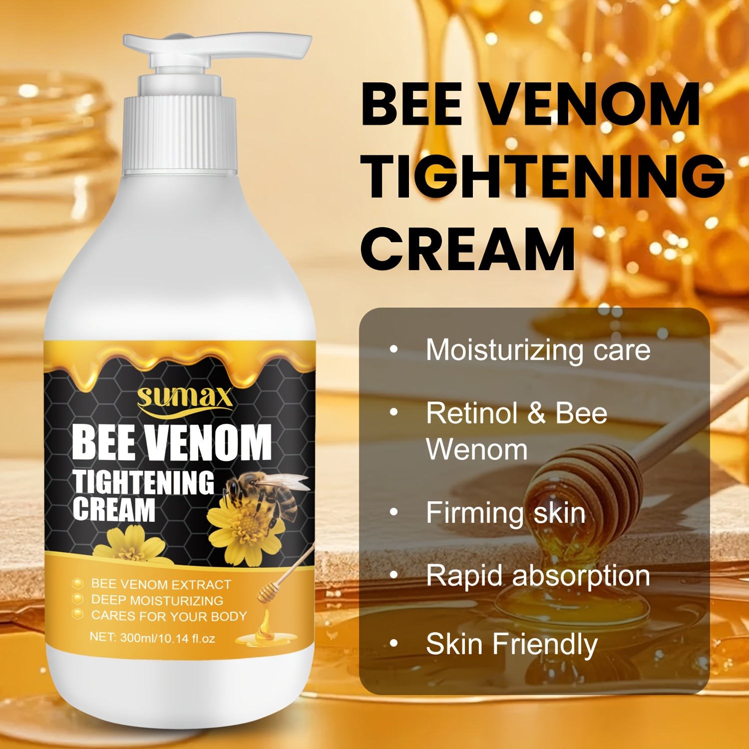 SUMAX Bee Venom Firming Cream  300ml Moisturizing Body Lotion for Firm, Smooth & Sculpted Skin