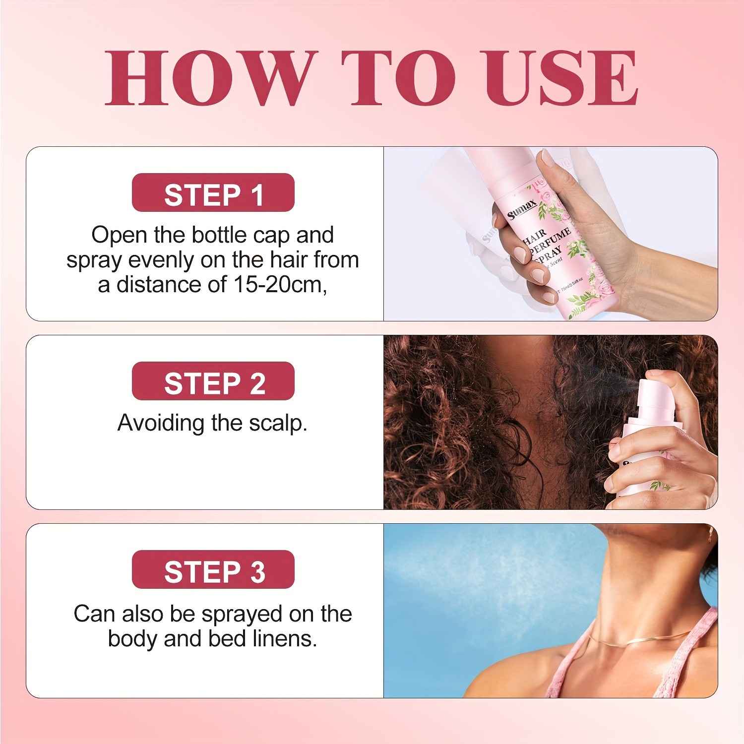 SUMAX Rose Hair Perfume Spray  75ml Long-Lasting Floral Mist for Hair & Body with Plant-Based Squalane