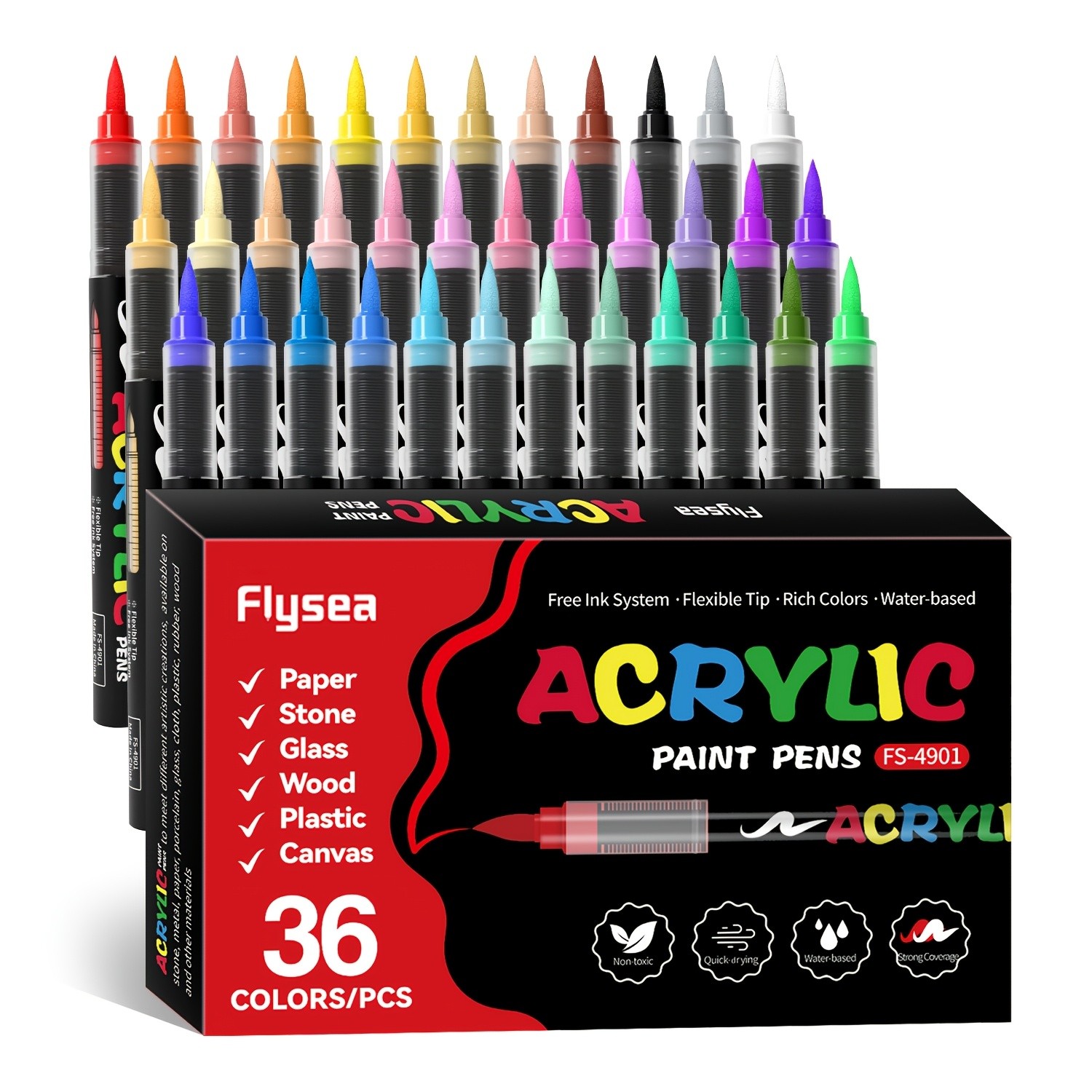 FLYSEA Acrylic Paint Marker Set  12 / 24 / 36 Vibrant Non-Toxic Stackable Markers for Multi-Surface Art