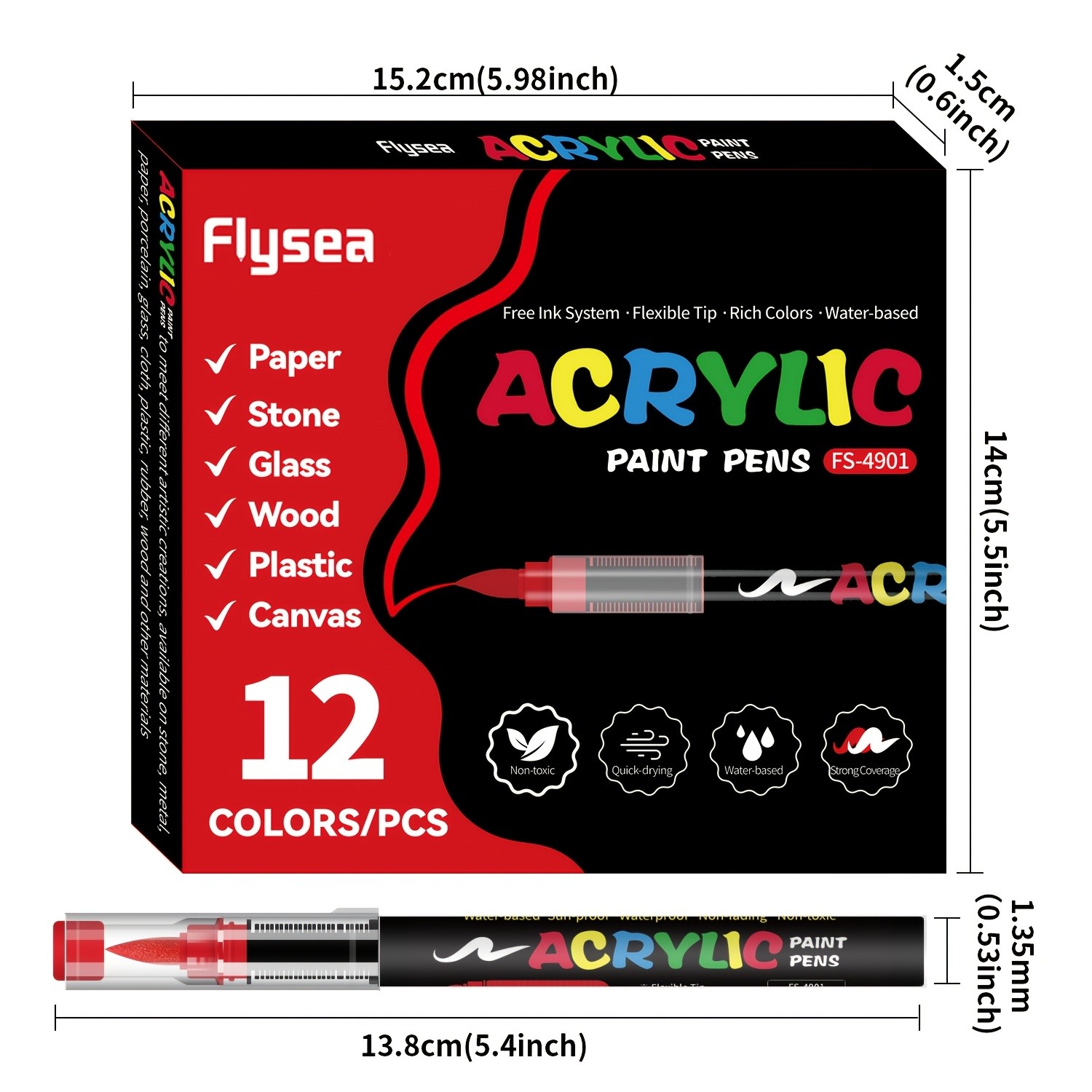 FLYSEA Acrylic Paint Marker Set  12 / 24 / 36 Vibrant Non-Toxic Stackable Markers for Multi-Surface Art