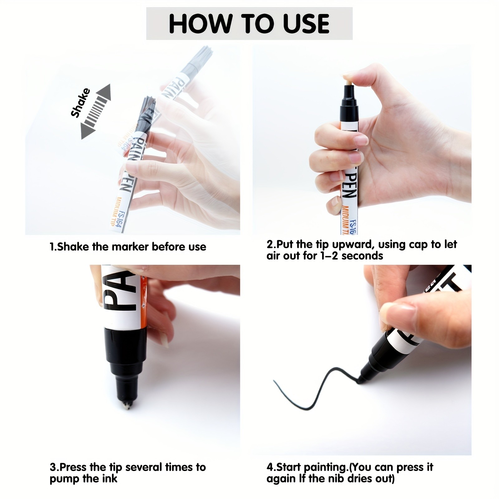 FLYSEA Paint Marker Pens  Permanent, Quick-Dry Multi-Surface Painting Set for Rocks, Wood, Fabric, Plastic, Canvas, Glass & DIY Crafts