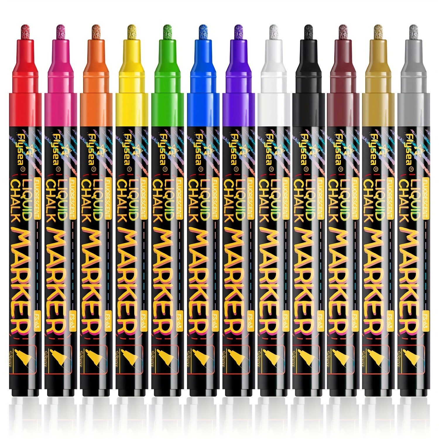 FLYSEA 8pcs / 12pcs Neon Chalk Markers  Erasable Liquid Chalk Pens for Professional Art & Non-Porous Surfaces