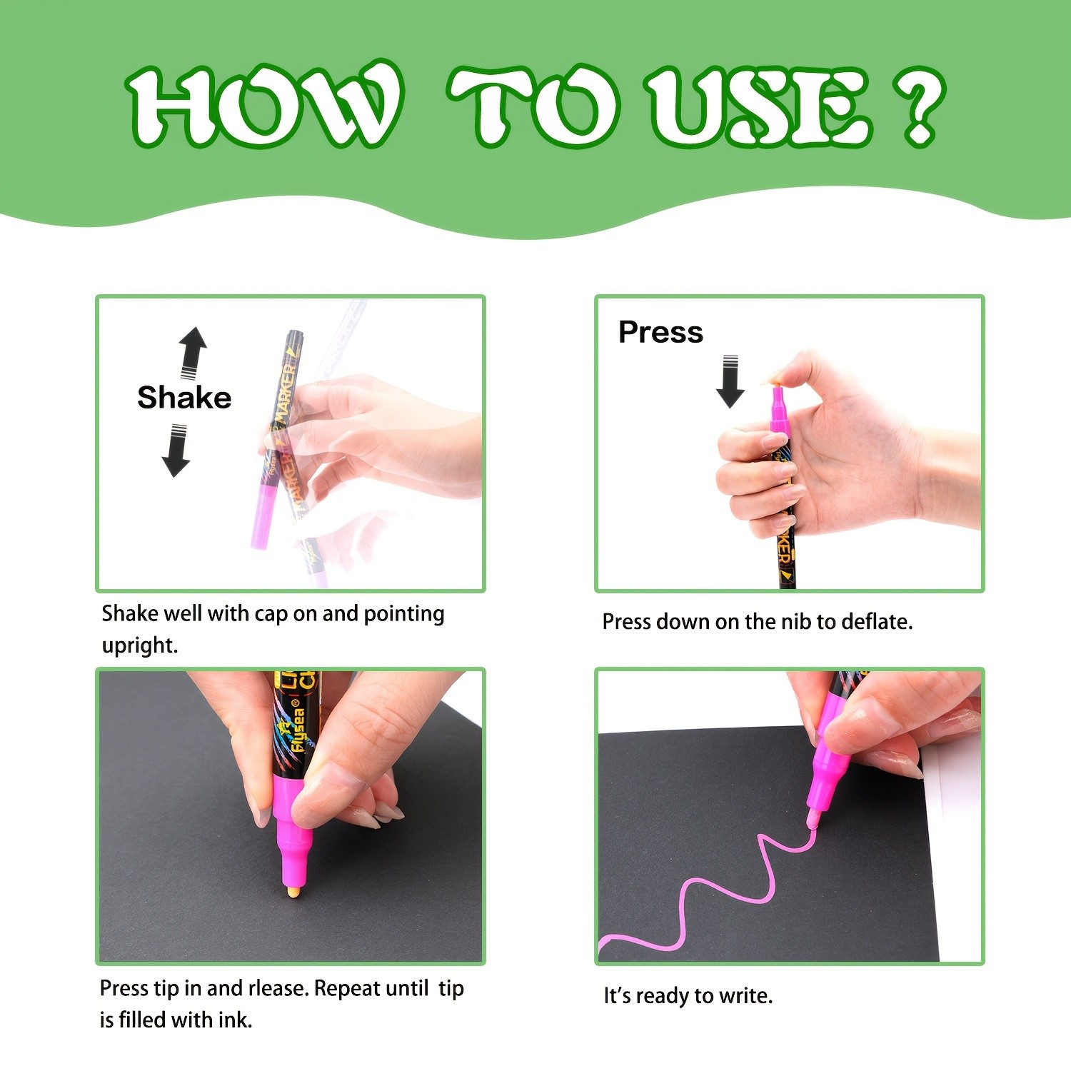 FLYSEA 8pcs / 12pcs Neon Chalk Markers  Erasable Liquid Chalk Pens for Professional Art & Non-Porous Surfaces