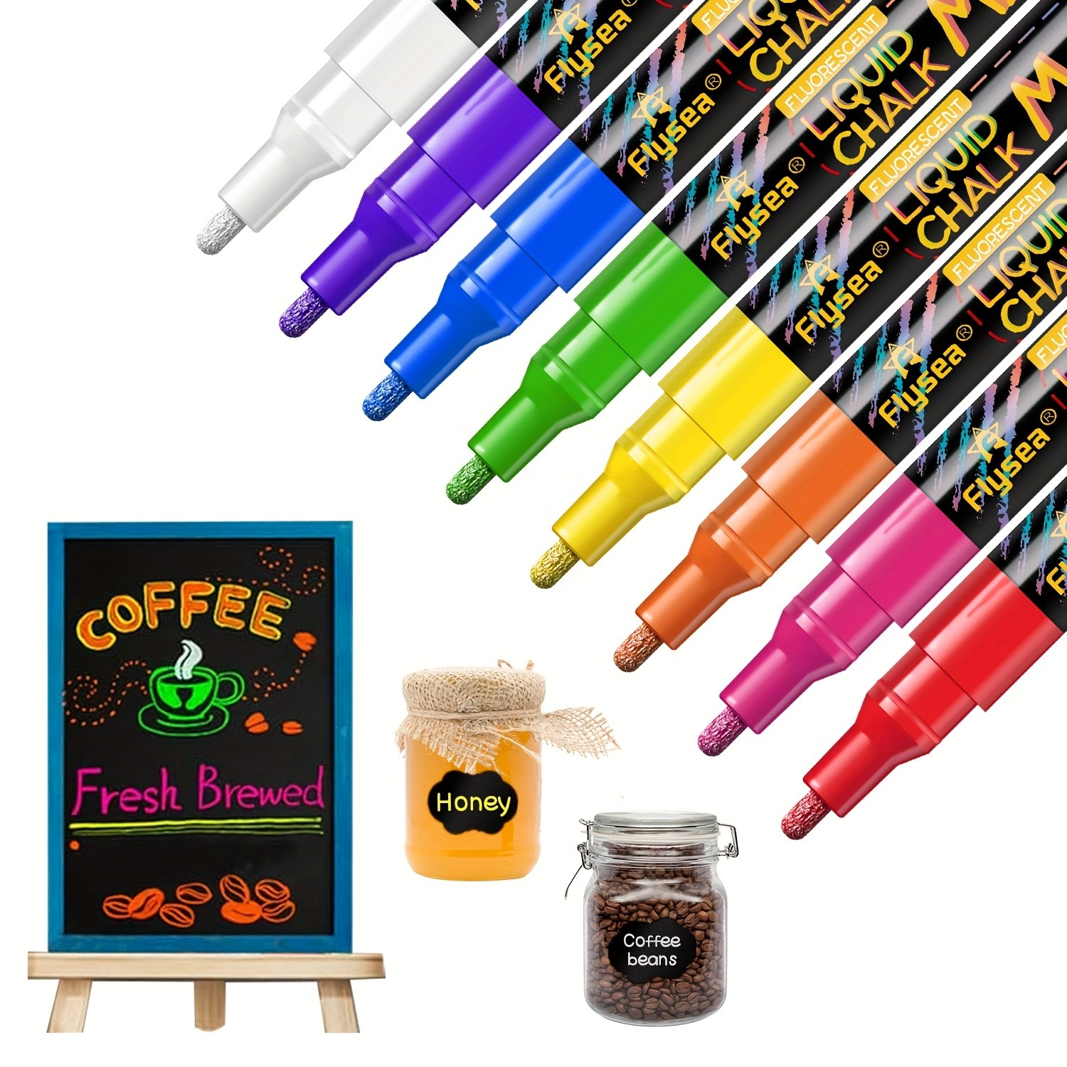 FLYSEA 8pcs / 12pcs Neon Chalk Markers  Erasable Liquid Chalk Pens for Professional Art & Non-Porous Surfaces