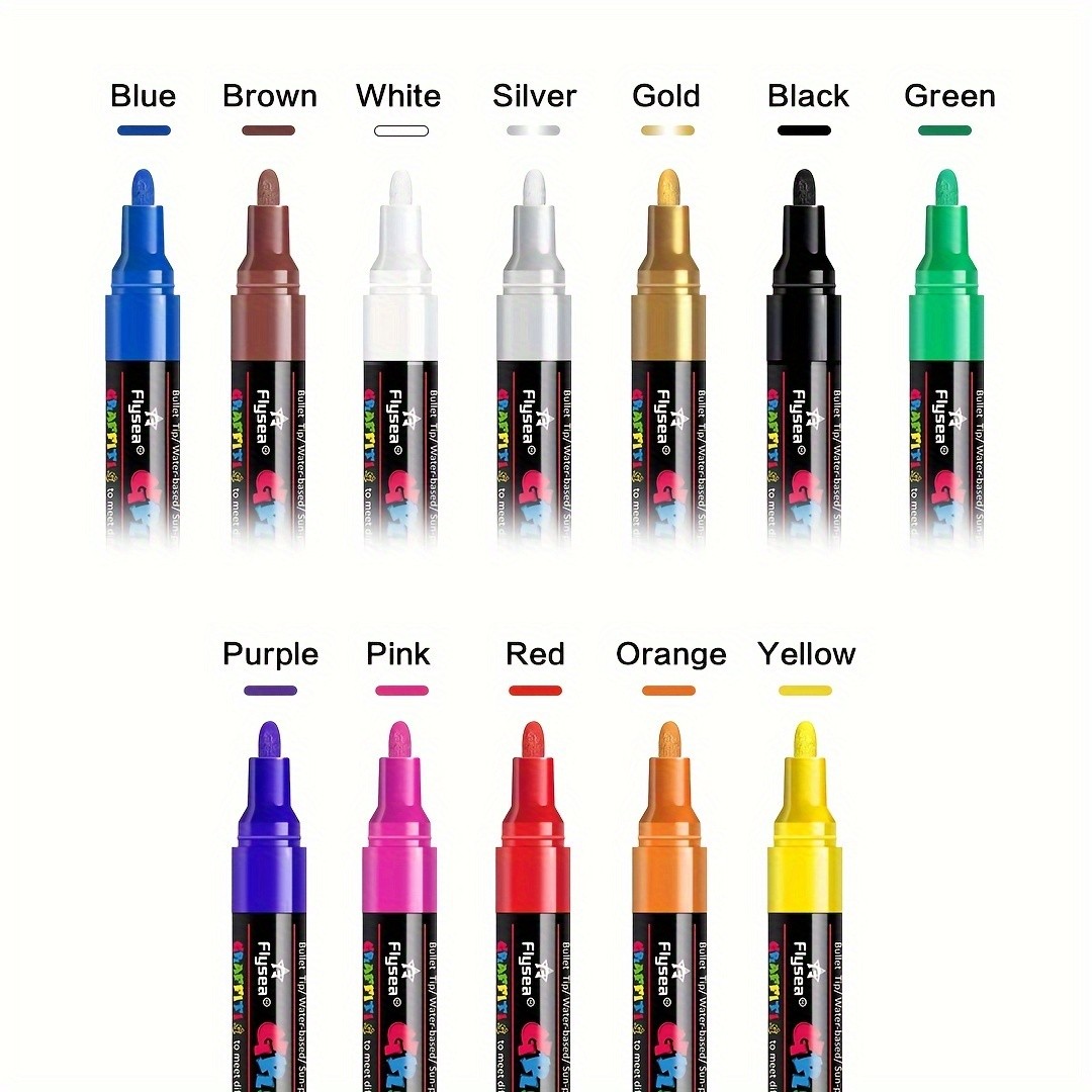 FLYSEA 12pcs Large Capacity Acrylic Paint Markers  Stackable Colors, 23mm Medium Point, Water-Based for Rocks, Canvas & Glass