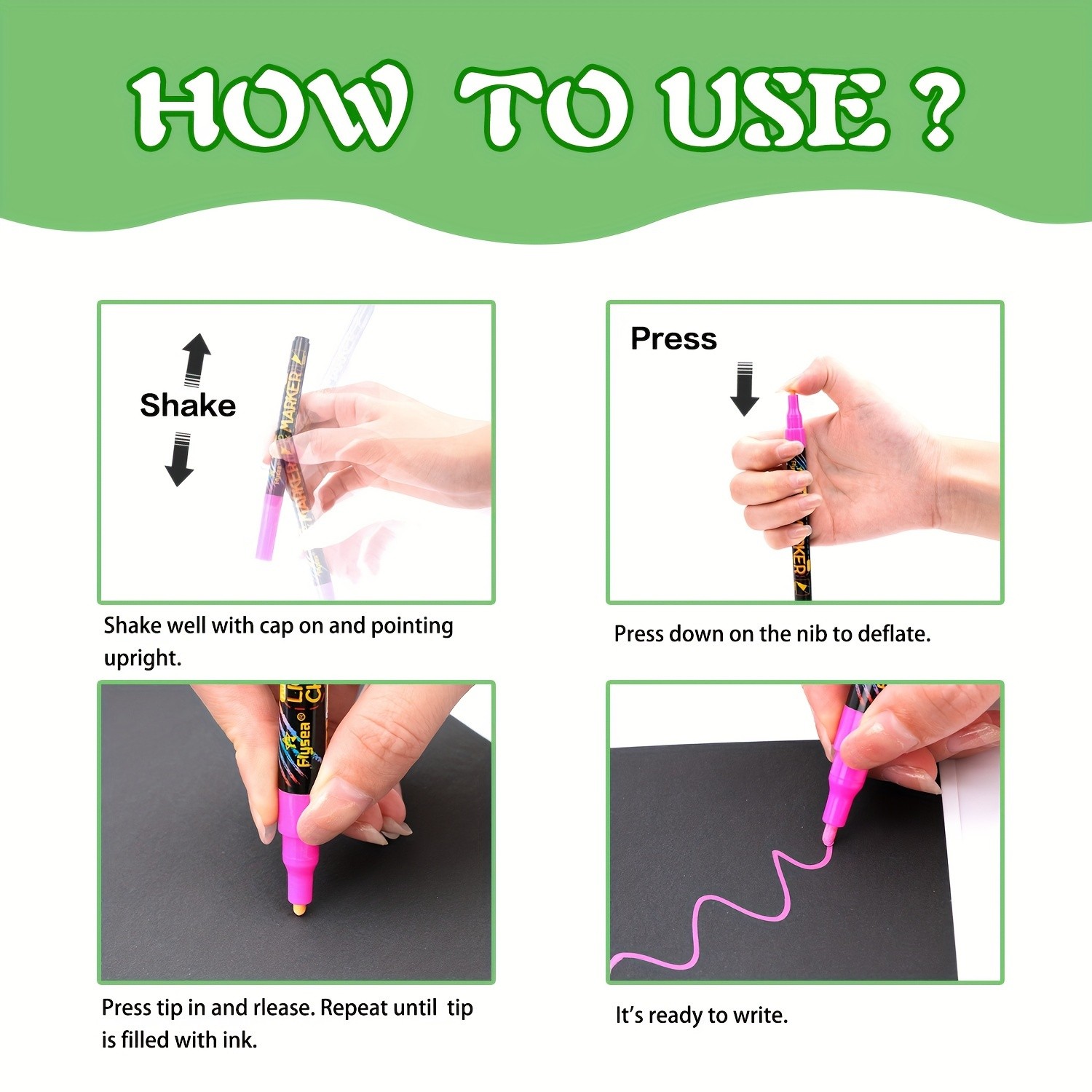 FLYSEA 12pcs Neon Chalk Markers  0.1cm Extra-Fine Tip, Water-Based, Washable & Non-Toxic Liquid Chalk Pens