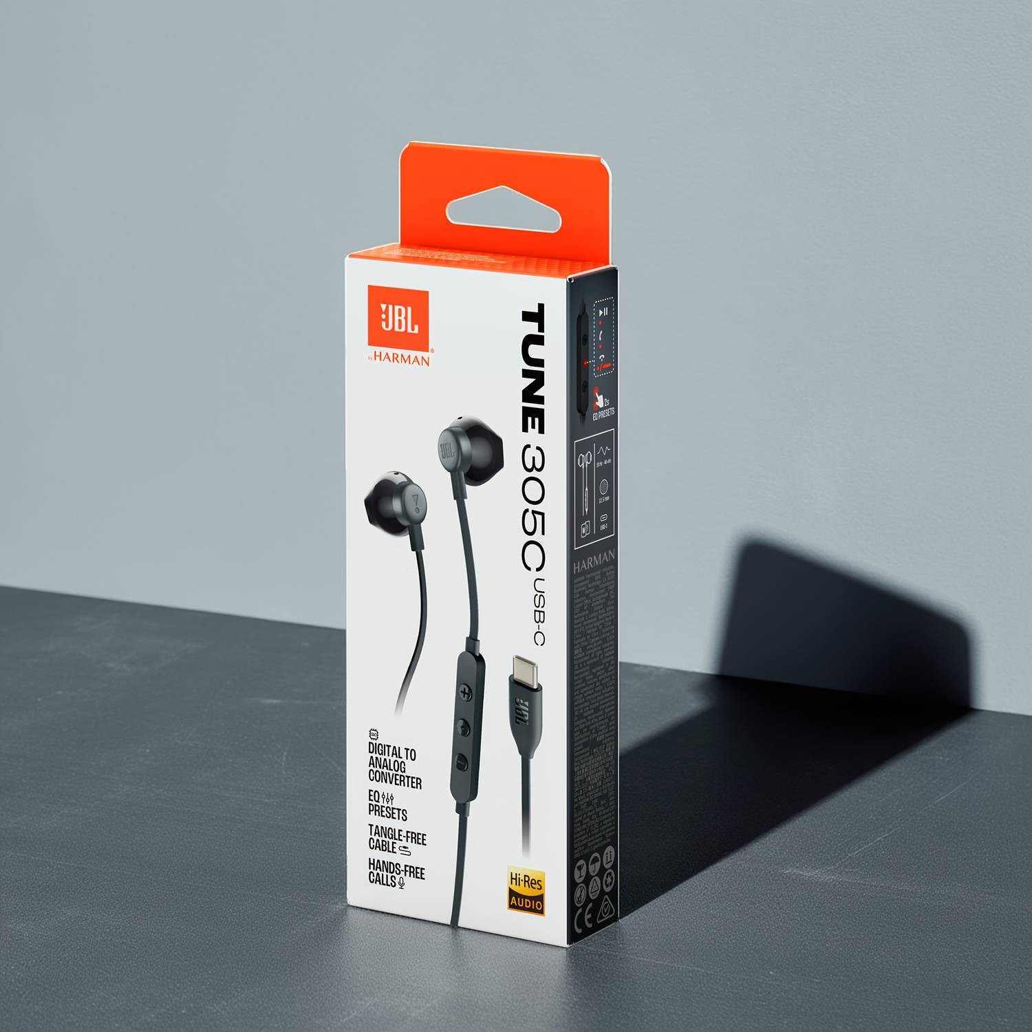 JBL TUNE305C Wireless-Inspired USB-C Headphones  Noise Cancelling, Type-C Quick Charge & Sleek Orange Design