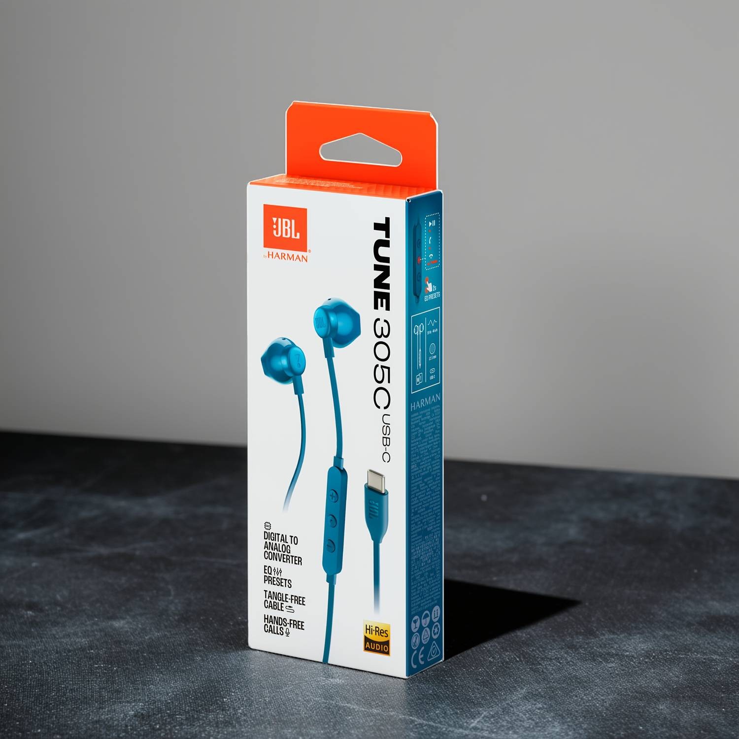 JBL TUNE305C Wireless-Inspired USB-C Headphones  Noise Cancelling, Type-C Quick Charge & Sleek Orange Design