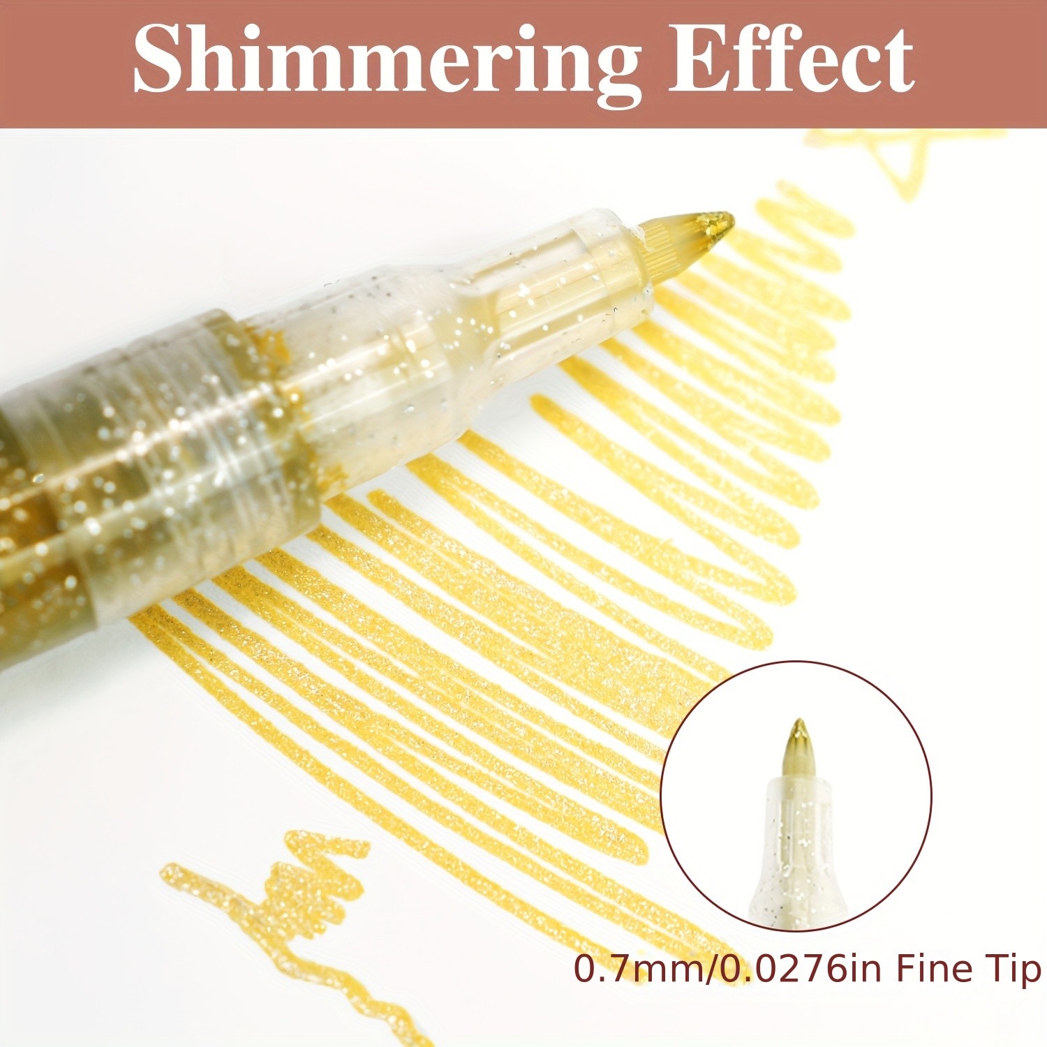 FLYSEA 12pcs 0.7mm Fine Tip Glitter Acrylic Marker Pens  Water-Based Glitter Ink for Scrapbooks, Writing & Multi-Surface Art