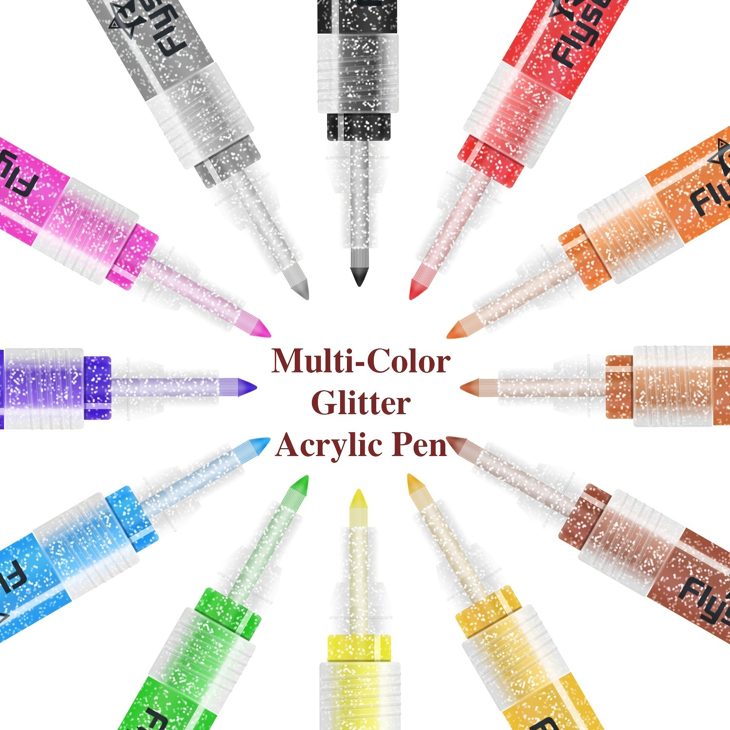 FLYSEA 12pcs 0.7mm Fine Tip Glitter Acrylic Marker Pens  Water-Based Glitter Ink for Scrapbooks, Writing & Multi-Surface Art