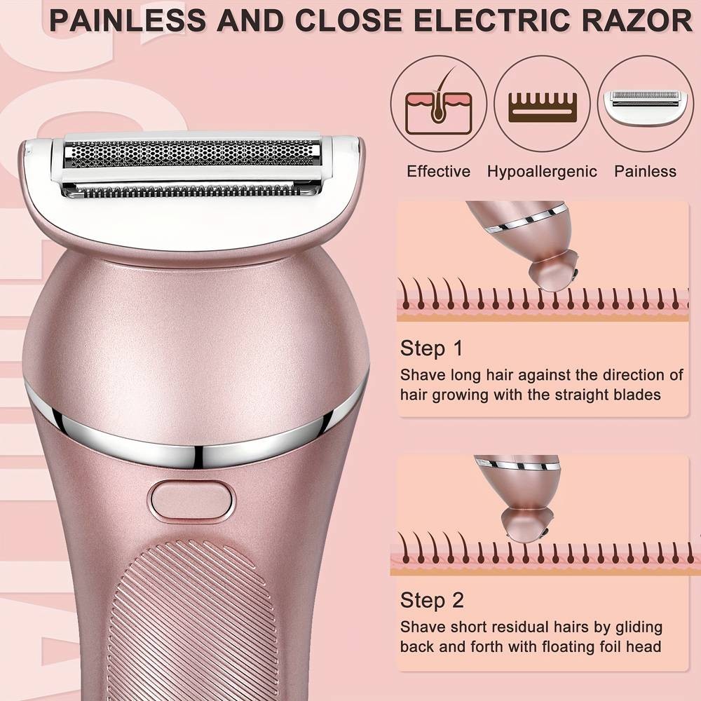 HATTEKER 3-in-1 Electric Shaver for Women  USB Rechargeable, Stainless Steel & Designed for Smooth, Gentle Hair Removal